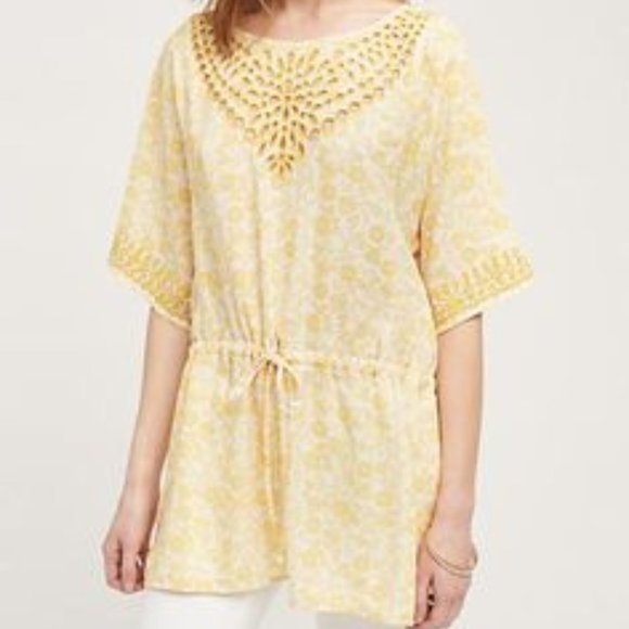 One September Yellow Euphemia Peasant Tunic Top XS - Picture 2 of 10